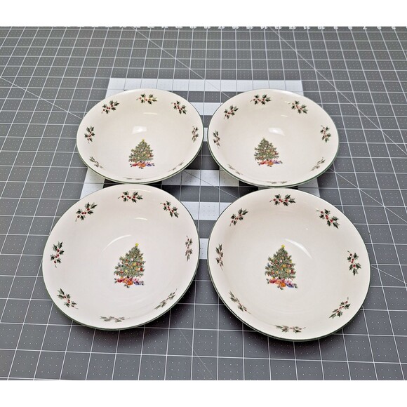 4 Piece Gibson Noel Morning Bowls Christmas Tree Holly Berry Replacements - Picture 3 of 8